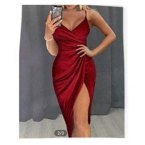 Sexy Red Velvet Fashion Nova Dress with slit